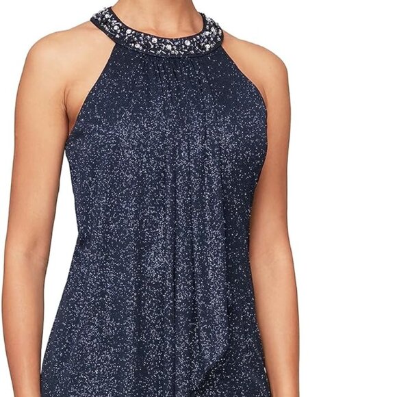 NWT S.L. Fashions Womens Jewel Neck Drape Front Dress (Sz 14) - Picture 1 of 10